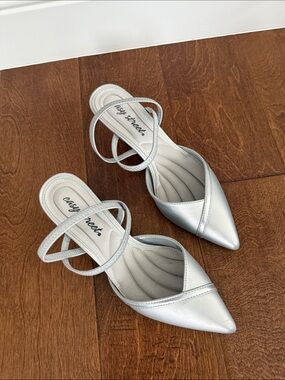easy street Silver Pointed Toe Double-Strap Mule
